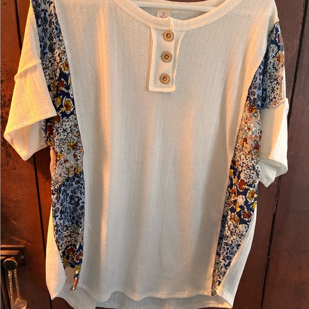 Floral Accent Short Sleeve Top by Like Love